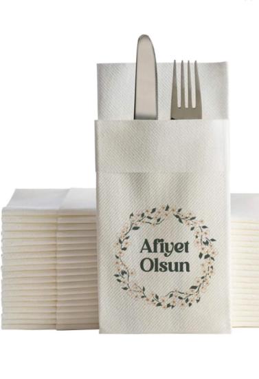 Afiyet Olsun Baskılı 40x40 Cepli Peçete 100 Adet