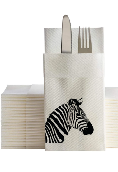 Zebra Baskılı 40x40 Cepli Peçete 50 Adet